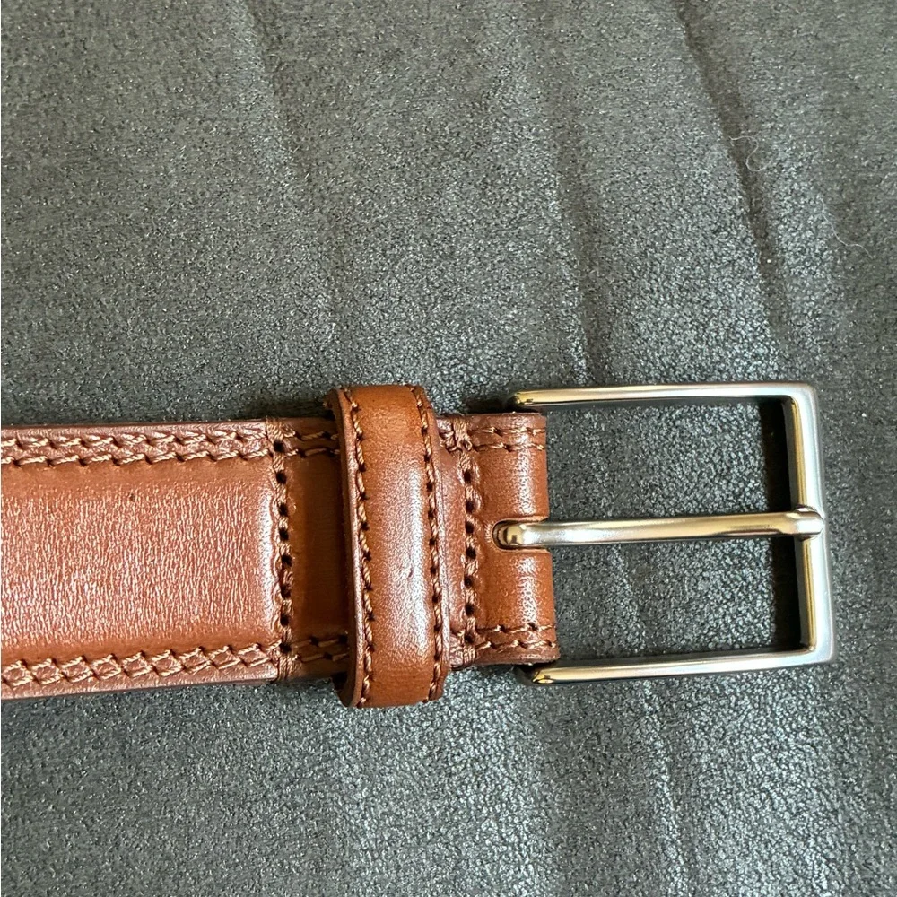 NWOT. Zara Man Brown Leather Belt with Decorative Stitching. Size 40.